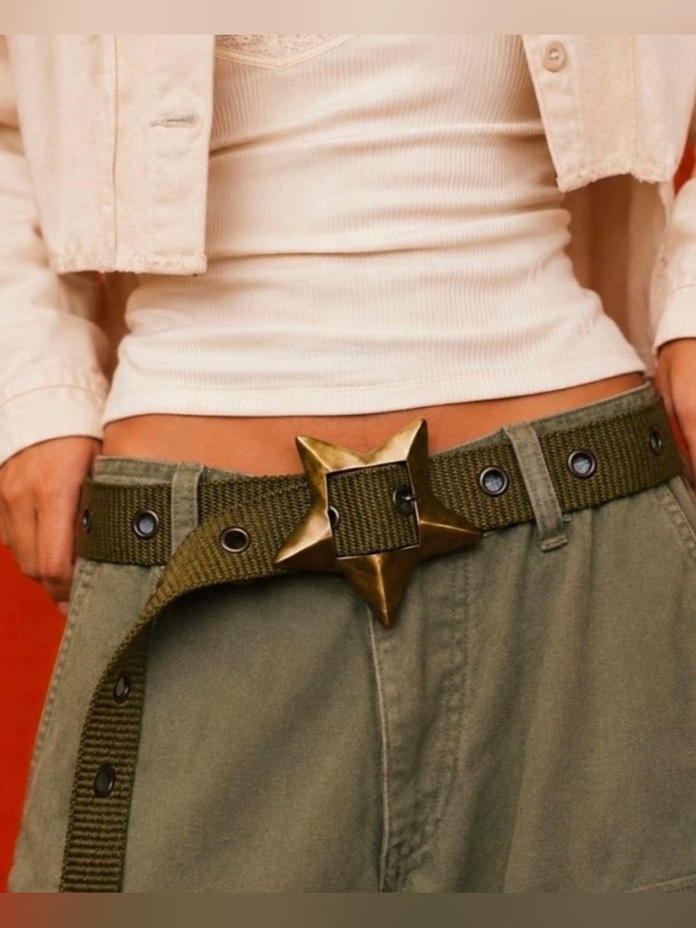 NWT Free People Boho Grunge 90s Zoa Star Buckle Hip Belt Olive Green M Y2K